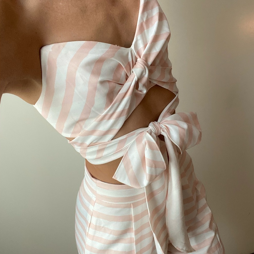 Sabo Skirt Pink & White Crop Top + Pant Set